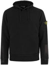 Logo Patch Brushed Cotton Hoodie Black - STONE ISLAND - BALAAN 2