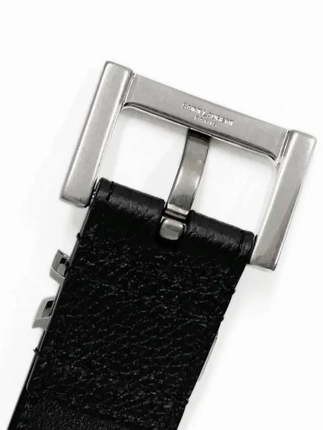 Grained Leather Silver Monogram Belt Black - SAINT LAURENT - BALAAN 7