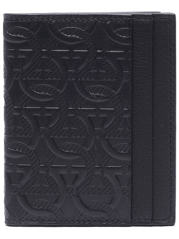 Salvatore Travel Embossed Card Holder Black - SALVATORE FERRAGAMO - BALAAN.