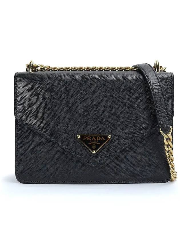 Saffiano Leather Envelope Chain Shoulder Bag Black - PRADA - BALAAN 2