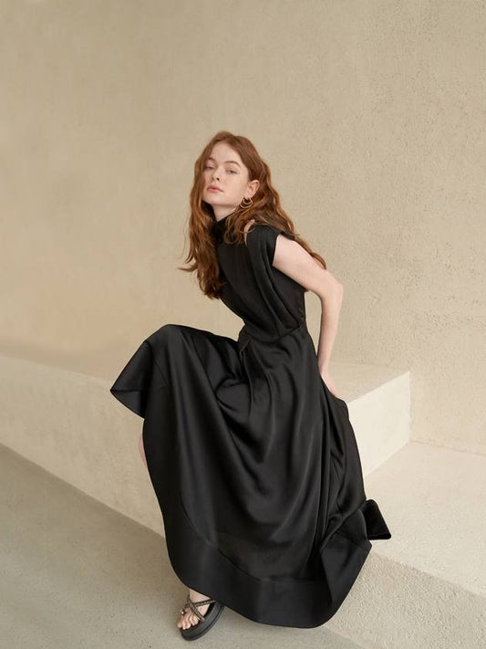 sleeveless slit drape unbalanced long dress_black - CAHIERS - BALAAN 1