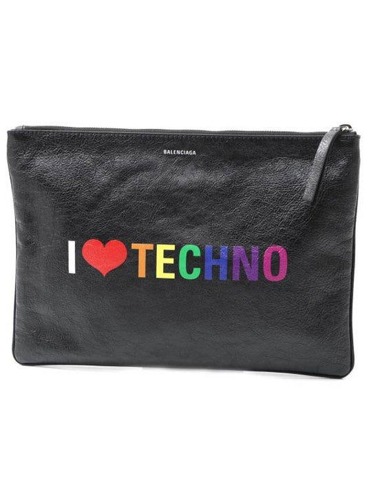 I Love Techno Clutch Bag Black - BALENCIAGA - BALAAN.