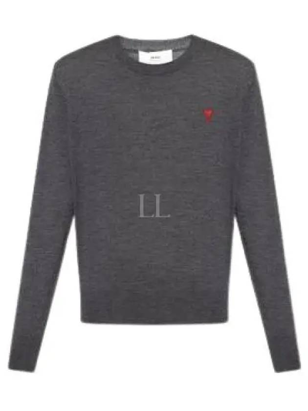 Heart Embroidered Logo Crew Neck Knit Top Heather Grey - AMI - BALAAN 2