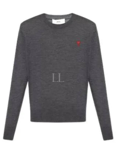 Heart Embroidered Logo Crew Neck Knit Top Heather Grey - AMI - BALAAN 2