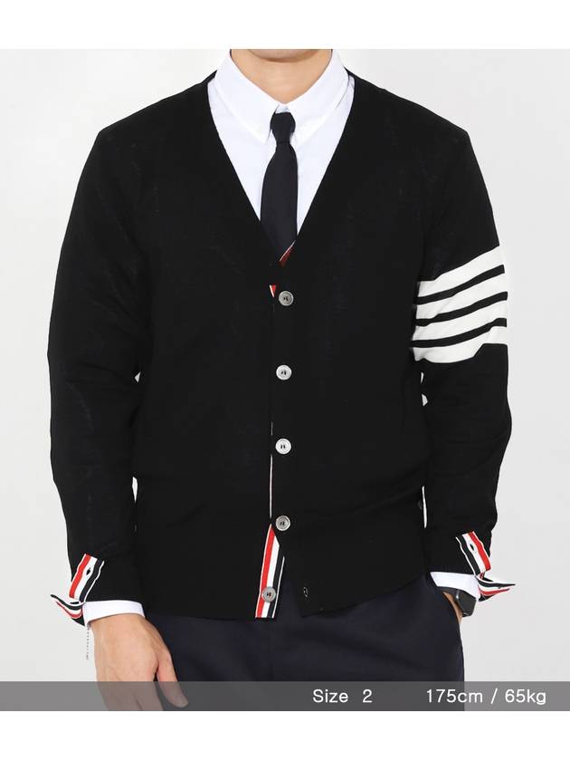 Men's Sustainable Classic Diagonal Wool Cardigan Black - THOM BROWNE - BALAAN 11