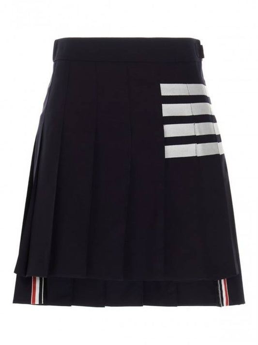 4 Bar Plain Weave Mini Pleated Skirt Navy - THOM BROWNE - BALAAN 1