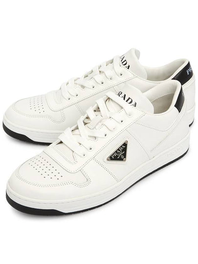 Downtown Triagle Logo Leather Low Top Sneakers White - PRADA - BALAAN 2