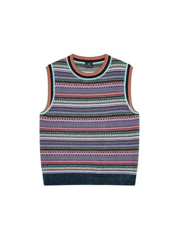 PS Women s Fair Isle Pattern Knit Vest Dark Navy 270523 - PAUL SMITH - BALAAN 1