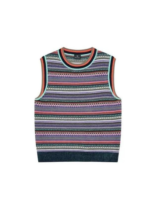 PS Women s Fair Isle Pattern Knit Vest Dark Navy 270523 - PAUL SMITH - BALAAN 1