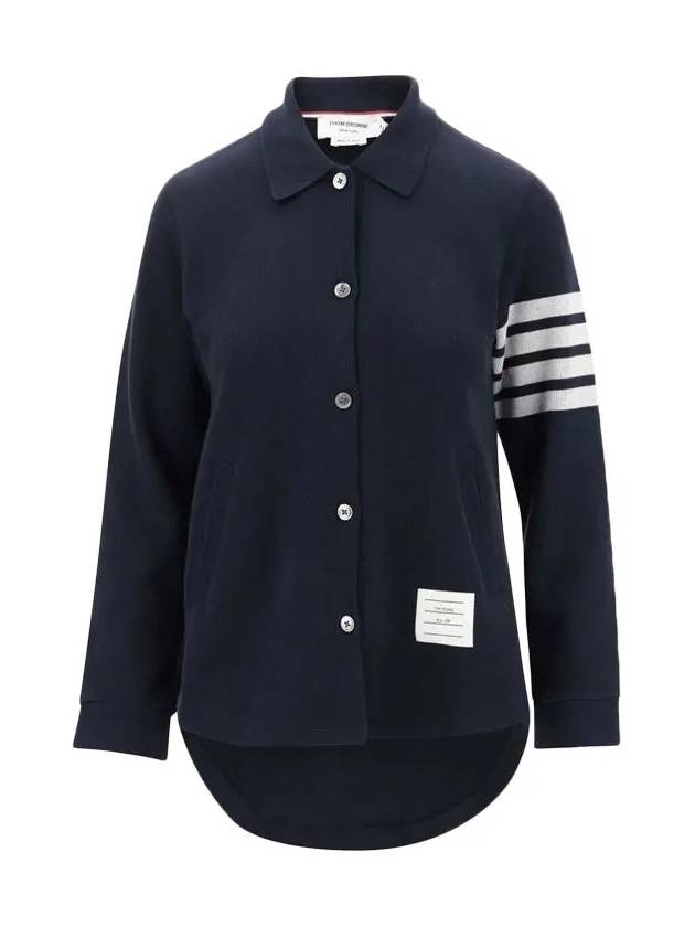 Double Face 4 Bar A-line Knit Long Sleeve Shirt Jacket Navy - THOM BROWNE - BALAAN 3