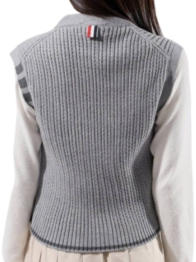 4-Bar Cropped Cable Merino Wool Cardigan Vest Grey - THOM BROWNE - BALAAN 3