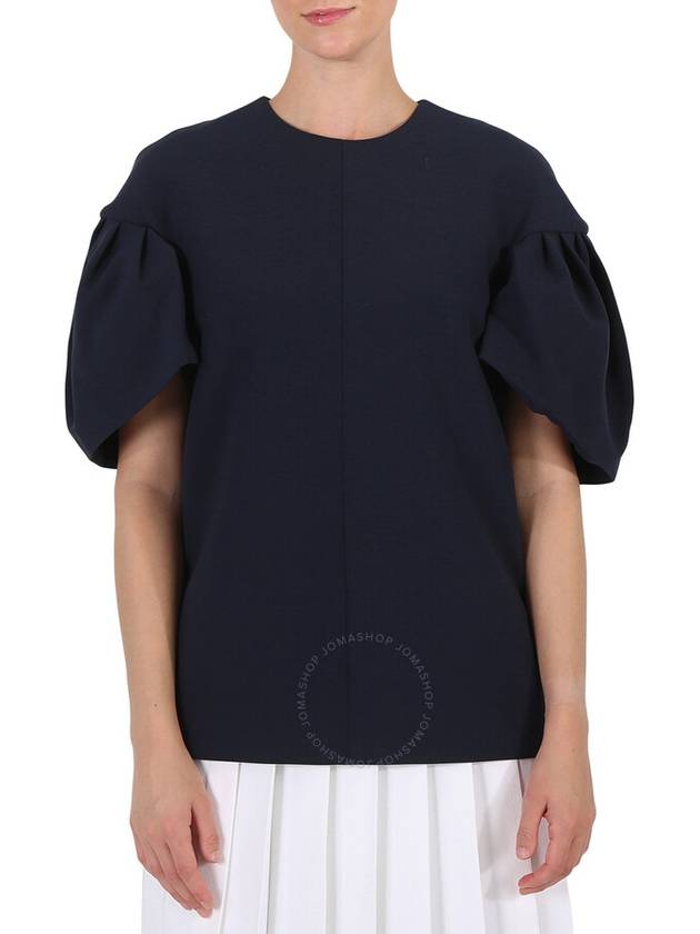 Victoria Beckham Ladies Knit Tops Navy Tuck Sleeve Top, Brand Size 8 (US Size 4) - VICTORIA BECKHAM - BALAAN 1