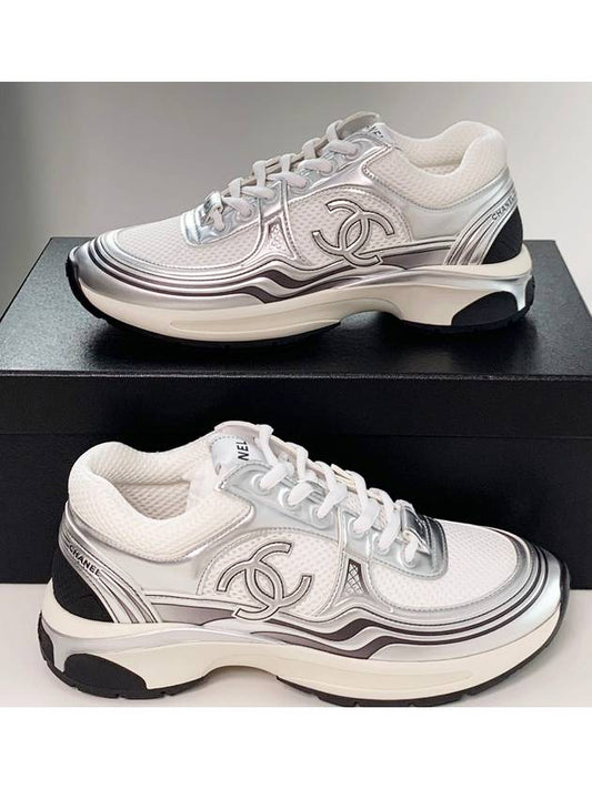 Fabric Laminated Low Top Sneakers Silver - CHANEL - BALAAN 2