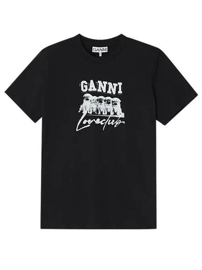 Thin Jersey Puppy Love Relaxed Short Sleeve T-Shirt Black - GANNI - BALAAN 2