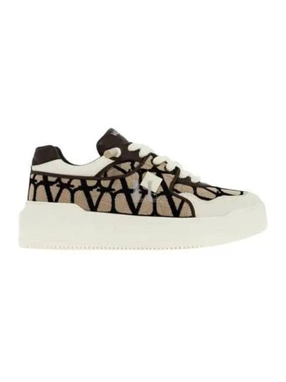 Iconography Leather Low Top Sneakers Beige - VALENTINO - BALAAN 2