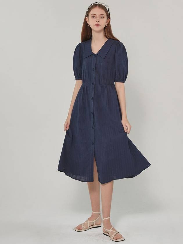 Anna cotton puff short sleeve long shirt dress_navy - ARIFF - BALAAN 1