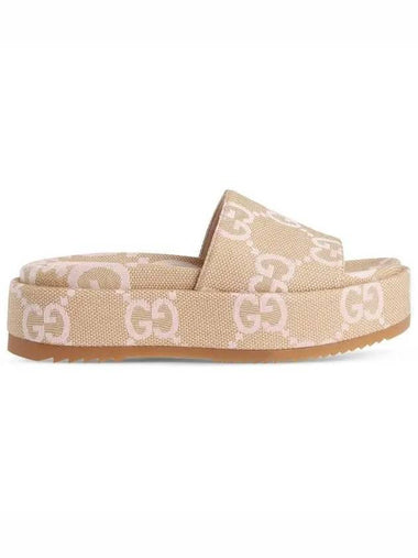 Jumbo GG Platform Slipper Beige Light Pink - GUCCI - BALAAN 1