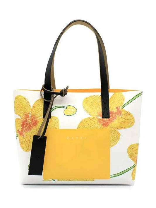 Orchid Print Logo Tag PVC Tote Bag Yellow - MARNI - BALAAN 2