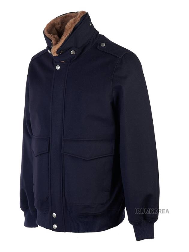 Fur Collar Flap Pocket Jacket Navy - BRUNELLO CUCINELLI - BALAAN 3