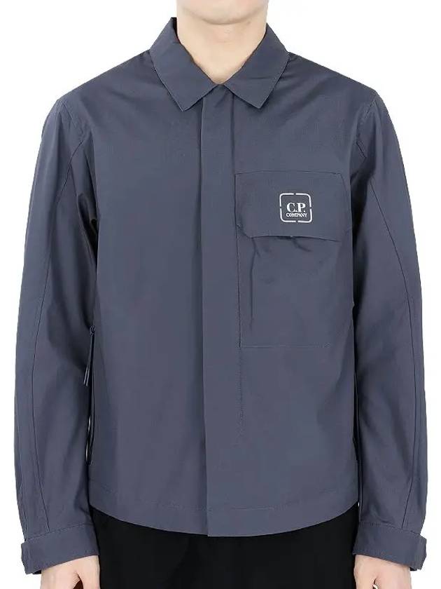 Metropolis Logo Patch Shirt Zip Up Jacket Blue - CP COMPANY - BALAAN 2