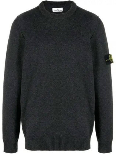 Logo Patch Crew Neck Wool Knit Top Melange Charcoal - STONE ISLAND - BALAAN 2