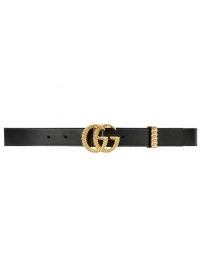 Women's GG Marmont Torchon Double G Buckle Leather Belt Black - GUCCI - BALAAN 2