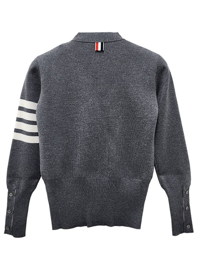 Milano Stitch 4 Bar Classic V Neck Fine Merino Wool Cardigan Medium Grey - THOM BROWNE - BALAAN 4