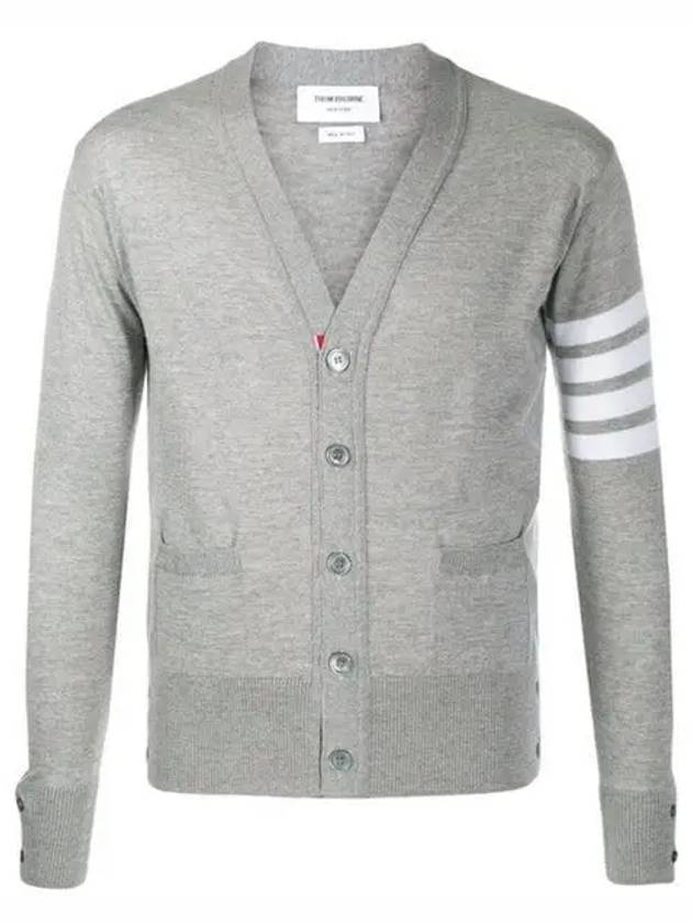 Men's Sustainable Classic Diagonal Wool Cardigan Pale Grey - THOM BROWNE - BALAAN 2