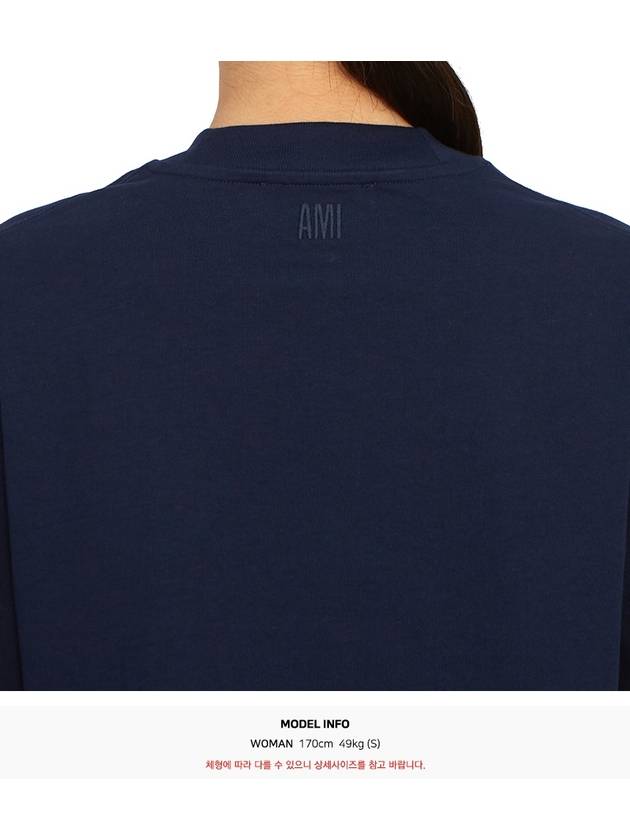 Logo Crop Short Sleeve T-shirt Navy - AMI - BALAAN 8