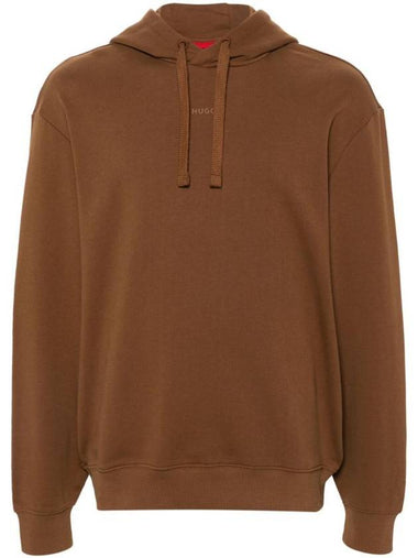 Contrast Logo Relaxed Fit Cotton Hoodie Brown - HUGO BOSS - BALAAN 1