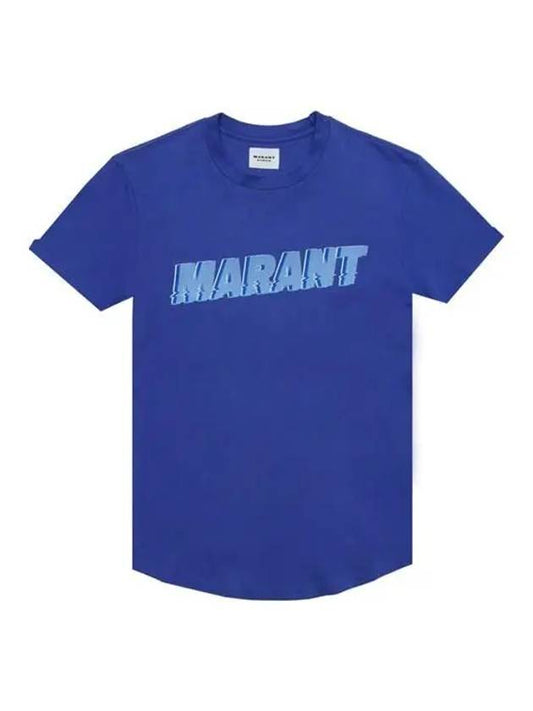 Edwidge Logo Cotton Short Sleeve T Shirt Blue - ISABEL MARANT ETOILE - BALAAN 2