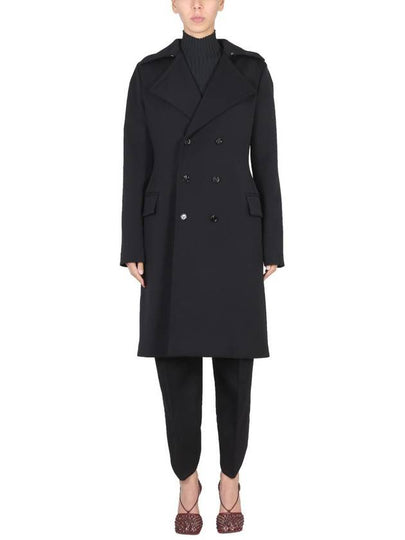 Women's Double Breasted Wool Coat Black - BOTTEGA VENETA - BALAAN 2