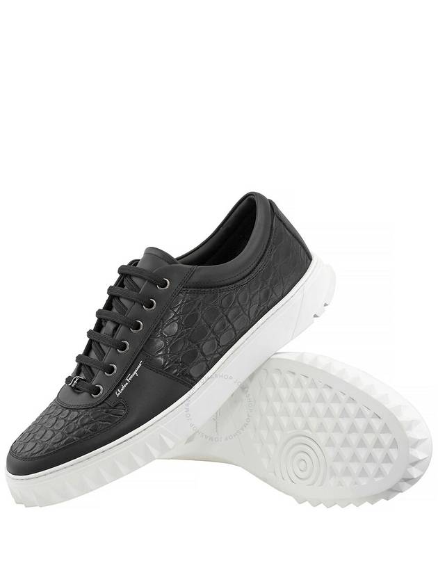 Salvatore Croco leather low-top sneakers black - SALVATORE FERRAGAMO - BALAAN 3