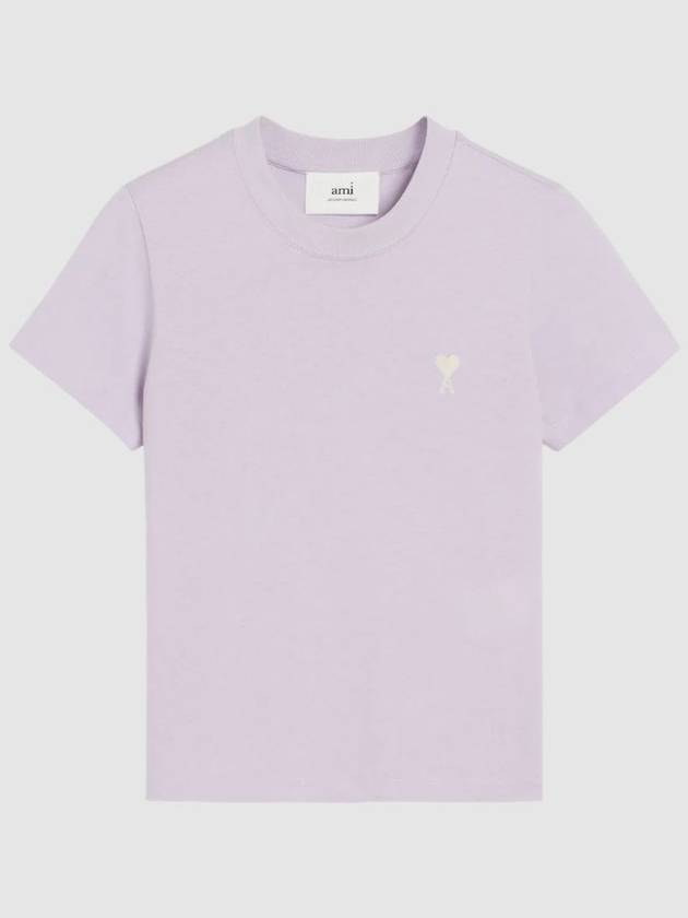 Cropped Cotton Short Sleeve T-Shirt Lilac - AMI - BALAAN 2