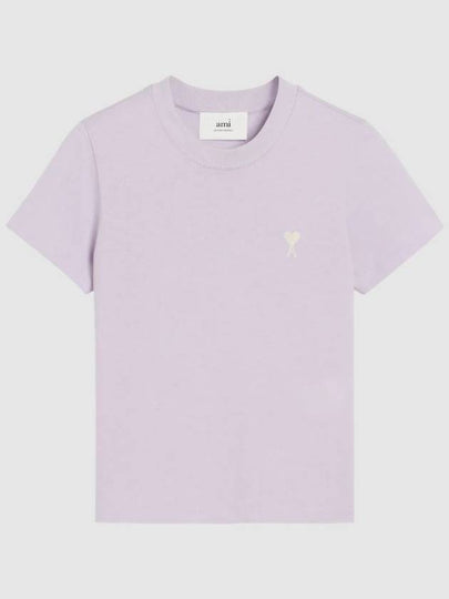 Cropped Cotton Short Sleeve T-Shirt Lilac - AMI - BALAAN 2