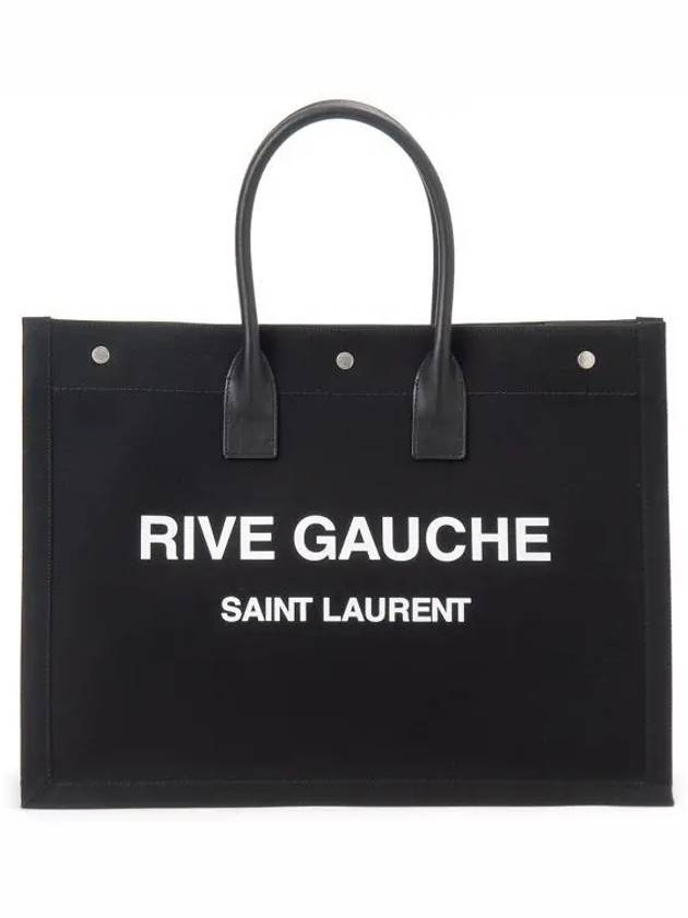 Rive Gauche Logo Linen Leather Tote Bag Black - SAINT LAURENT - BALAAN 2