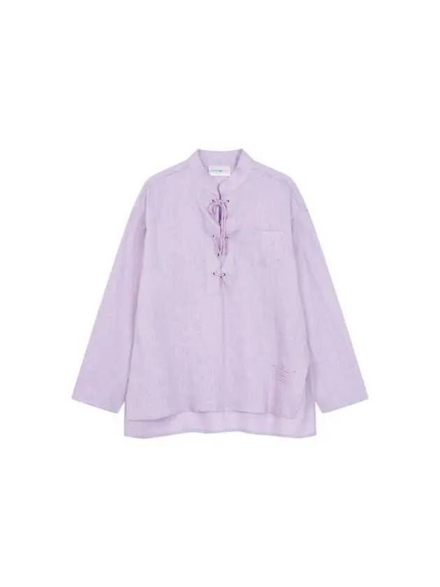 Women s Lace Up Linen Blouse Light Purple 270317 - EMPORIO ARMANI - BALAAN 1