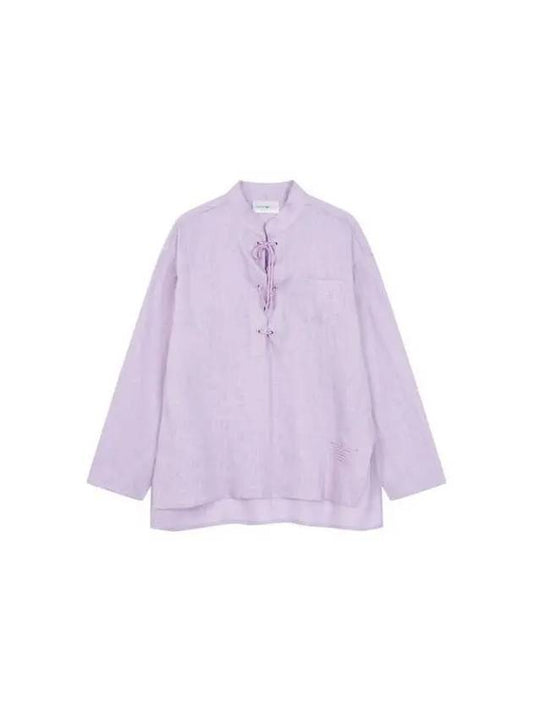 Women s lace up linen blouse light purple 270317 - EMPORIO ARMANI - BALAAN 1