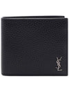 Tiny Cassandre East West Leather Half Wallet Black - SAINT LAURENT - BALAAN 3