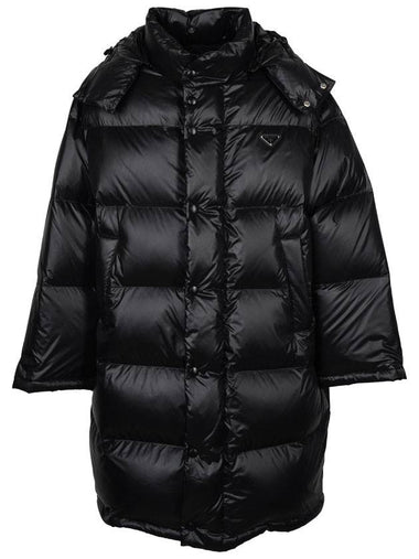 Triangle Logo Down Hoodie Padded Jacket Black - PRADA - BALAAN 1