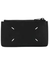 Stitched Two Tone Leather Zipper Card Wallet Black - MAISON MARGIELA - BALAAN 1