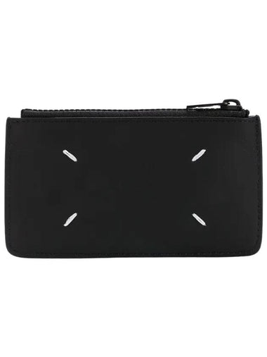 Stitched Two Tone Leather Zipper Card Wallet Black - MAISON MARGIELA - BALAAN 1