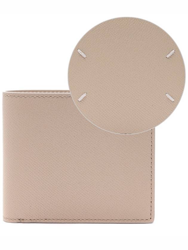 Stitched Bifold Leather Half Wallet Beige - MAISON MARGIELA - BALAAN 3