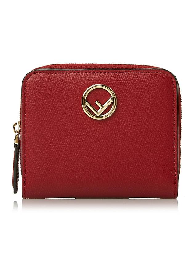 F Logo Zipper Leather Half Wallet Red - FENDI - BALAAN 1