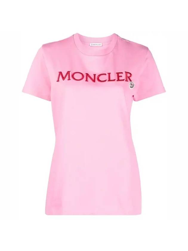 Embroidered Logo Cotton Short Sleeve T-Shirt Candy Pink - MONCLER - BALAAN 1