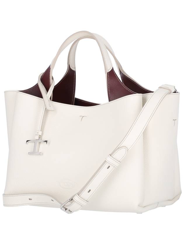 T Timeless Leather Small Tote Bag White - TOD'S - BALAAN 3