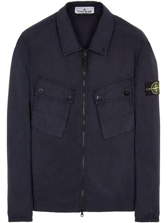 Men's Wappen Patch Two-Pocket Overshirt Zip-Up Jacket Navy - STONE ISLAND - BALAAN 2