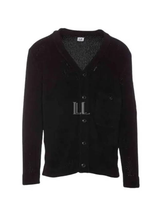 Cotton Chenille Buttoned Cardigan Black - CP COMPANY - BALAAN 2