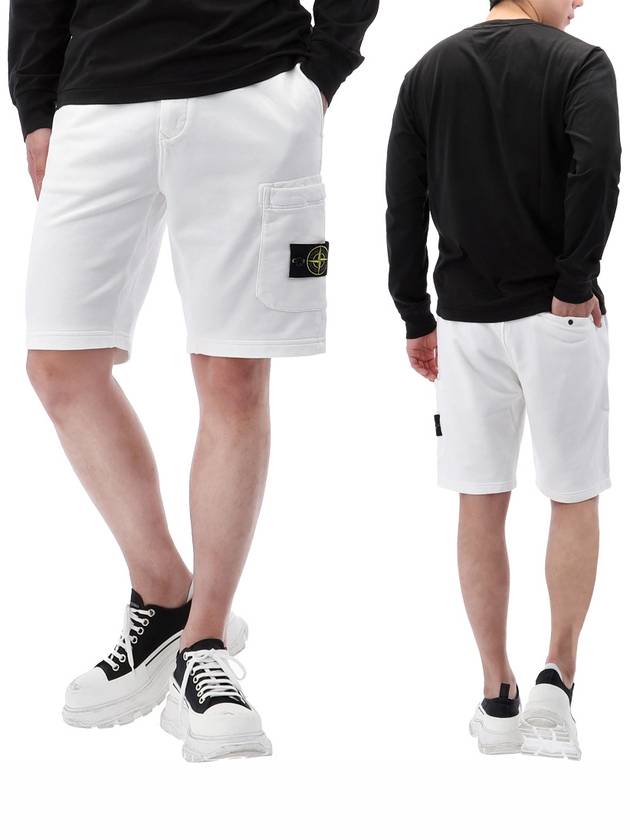 Cotton Fleece Cargo Bermuda Shorts White - STONE ISLAND - BALAAN 2