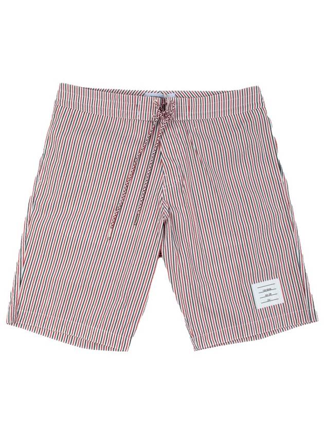 Men's Seersucker 4 Bar Drawstring Board Swim Shorts White - THOM BROWNE - BALAAN 2